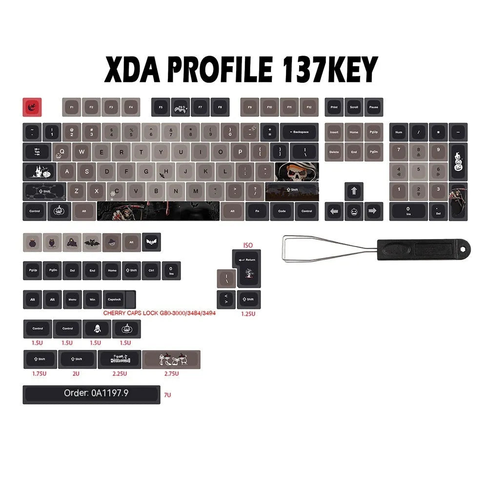 Five-sided sublimation Halloween key cap set with PBT XDA profile, 137 keys, US layout option