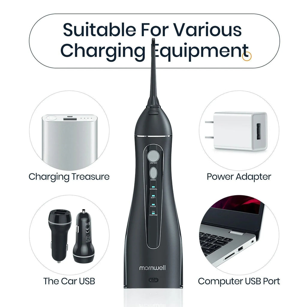 Black portable oral irrigator water flosser with smart water pick design for adult home dental care