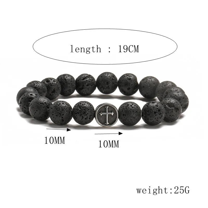 Volcanic colour agate geometry bracelet with stainless steel clasp showing 10mm geometric beads