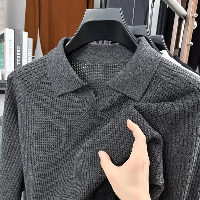 Men's cotton scissors collar pullover shirt in black, loose fit