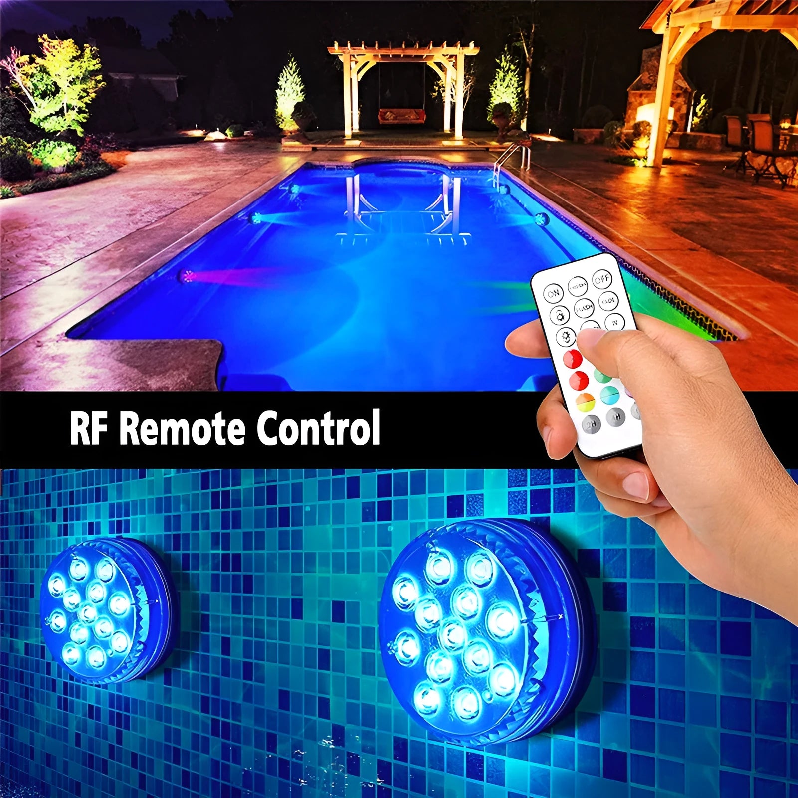 Remote control colour changing diving light with IP68 waterproof rating for indoor and outdoor use