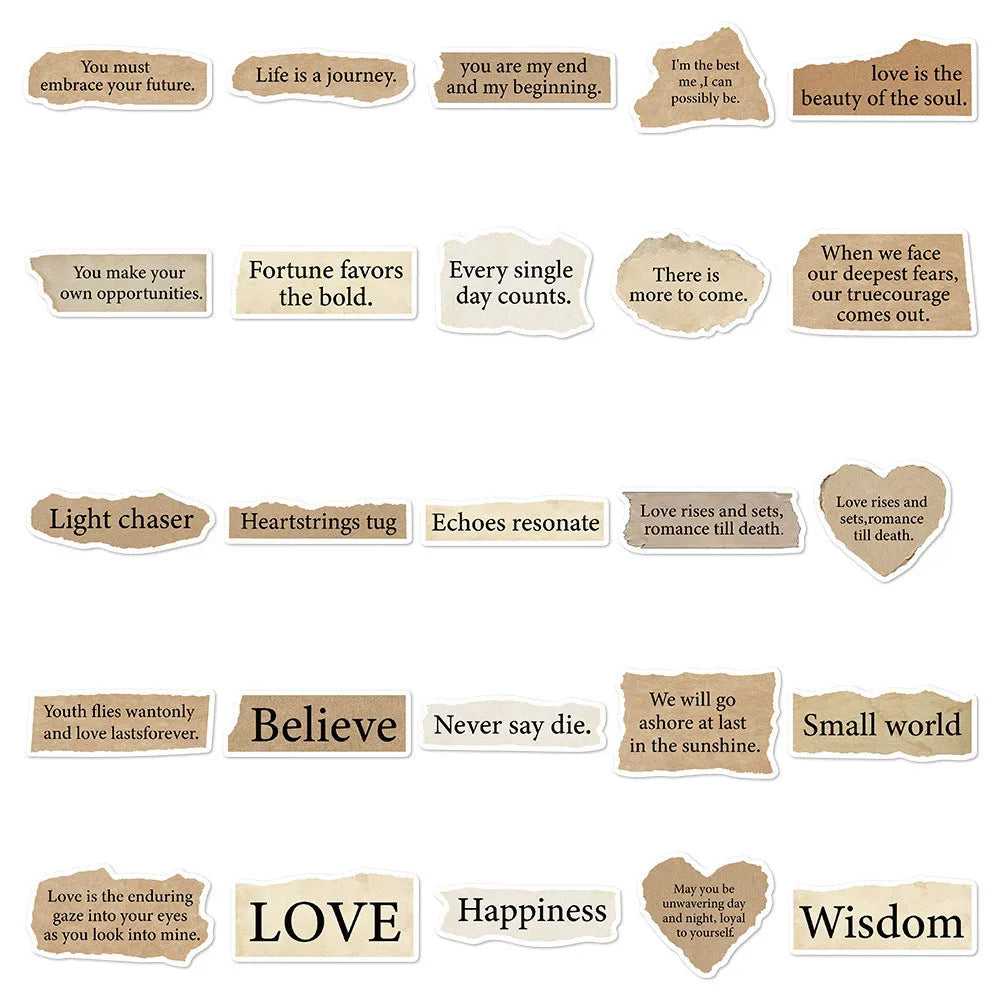 Torn English text decorative stickers for laptops with waterproof PVC material