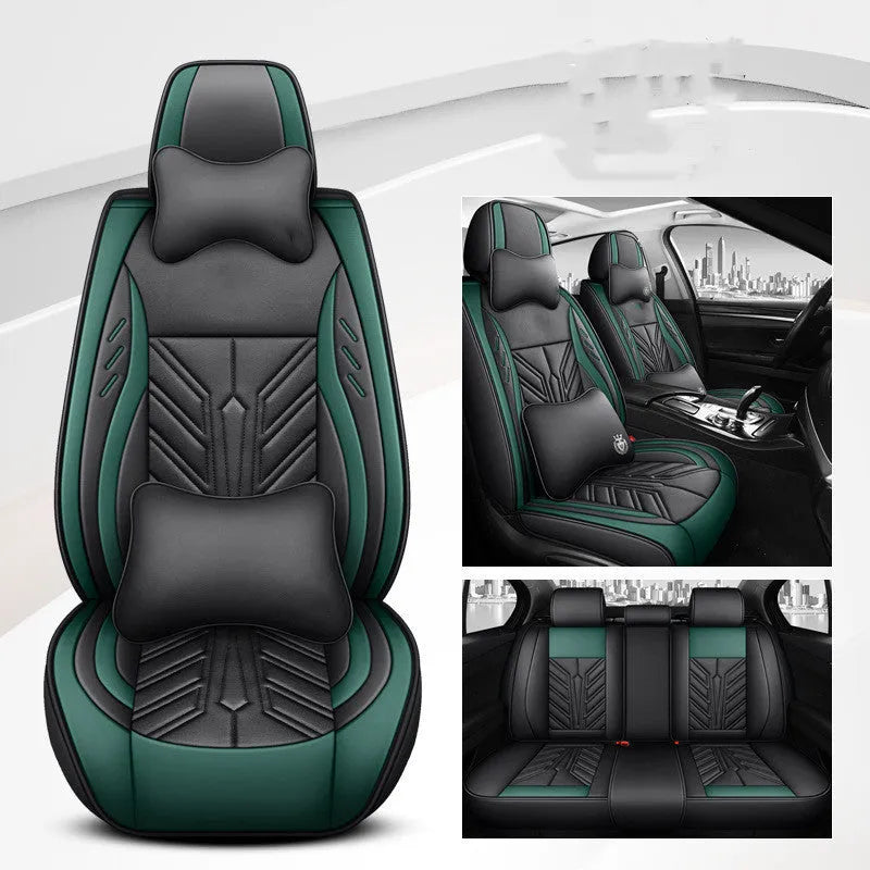 Full-leather car seat cushion with contrast stitching in multiple colour options