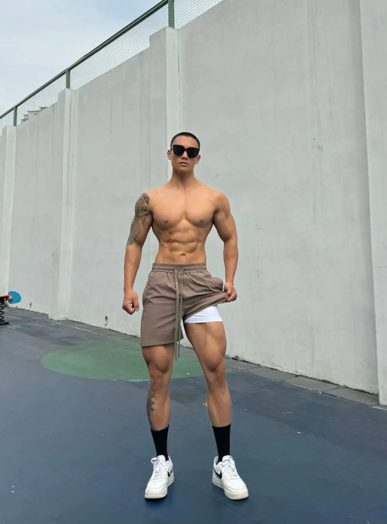 Men's ice silk quick-drying double-layer casual shorts in multiple colours