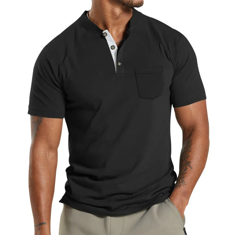 Men's plus size short sleeve button-down shirt in light khaki with a chest pocket.