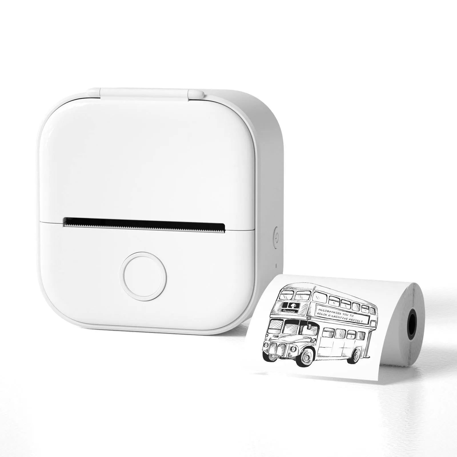 Mini portable printer with USB cable and protective rabbit ear case in pink, green or white