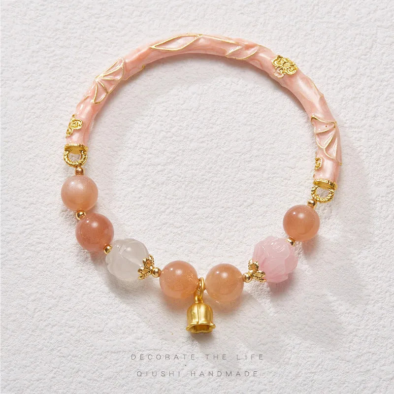 Handmade geometric lily jade bracelet in sunstone jinsi jade with Chinese style design