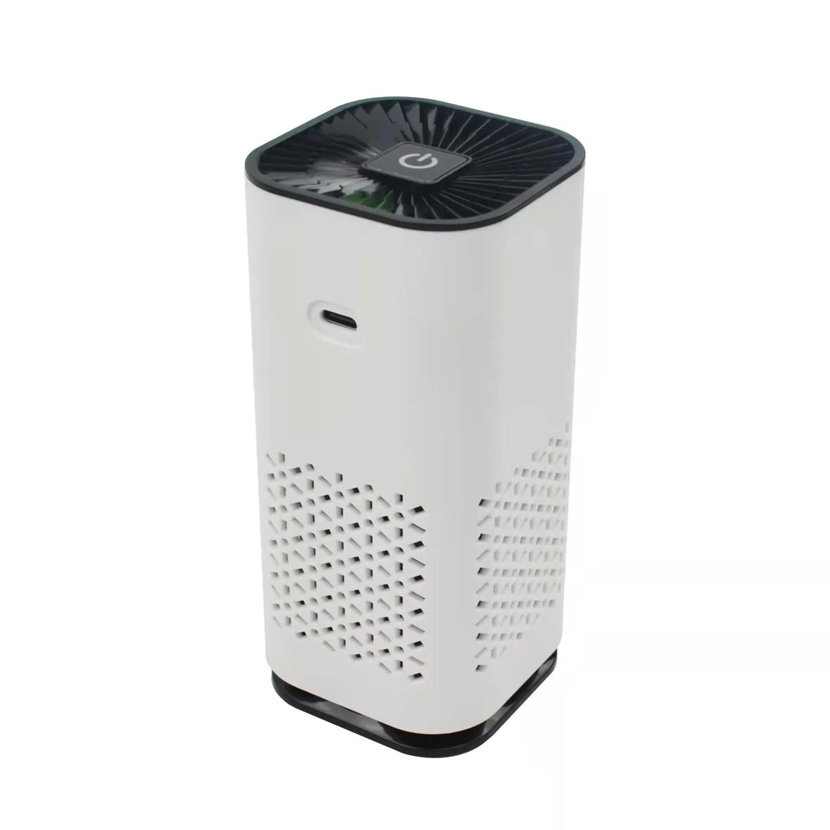 Portable car air purifier with double air inlets, black colour, 60x60x130mm size