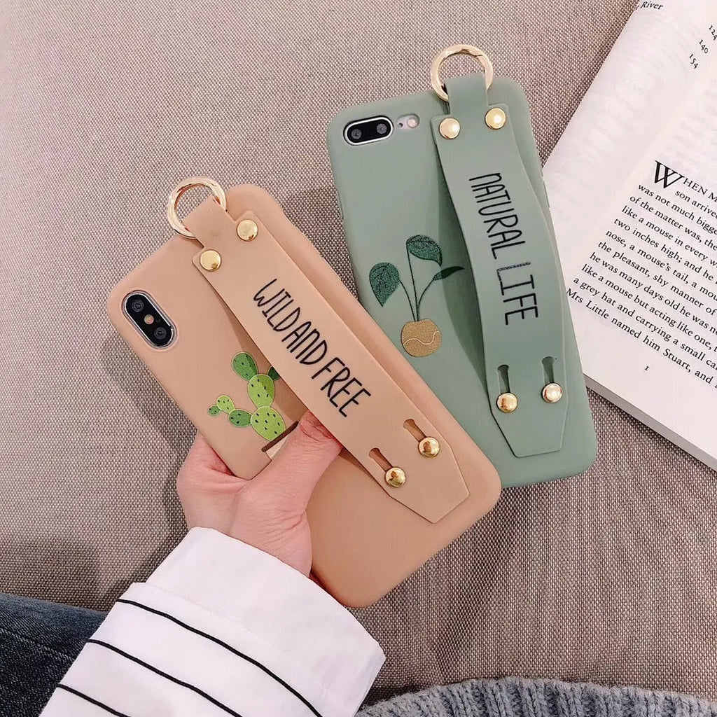 Green TPU silicone gel wristband holder phone case for iPhone 11 with graffiti design detail