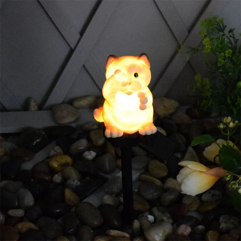Brown cat-shaped solar lawn light for garden with LED illumination