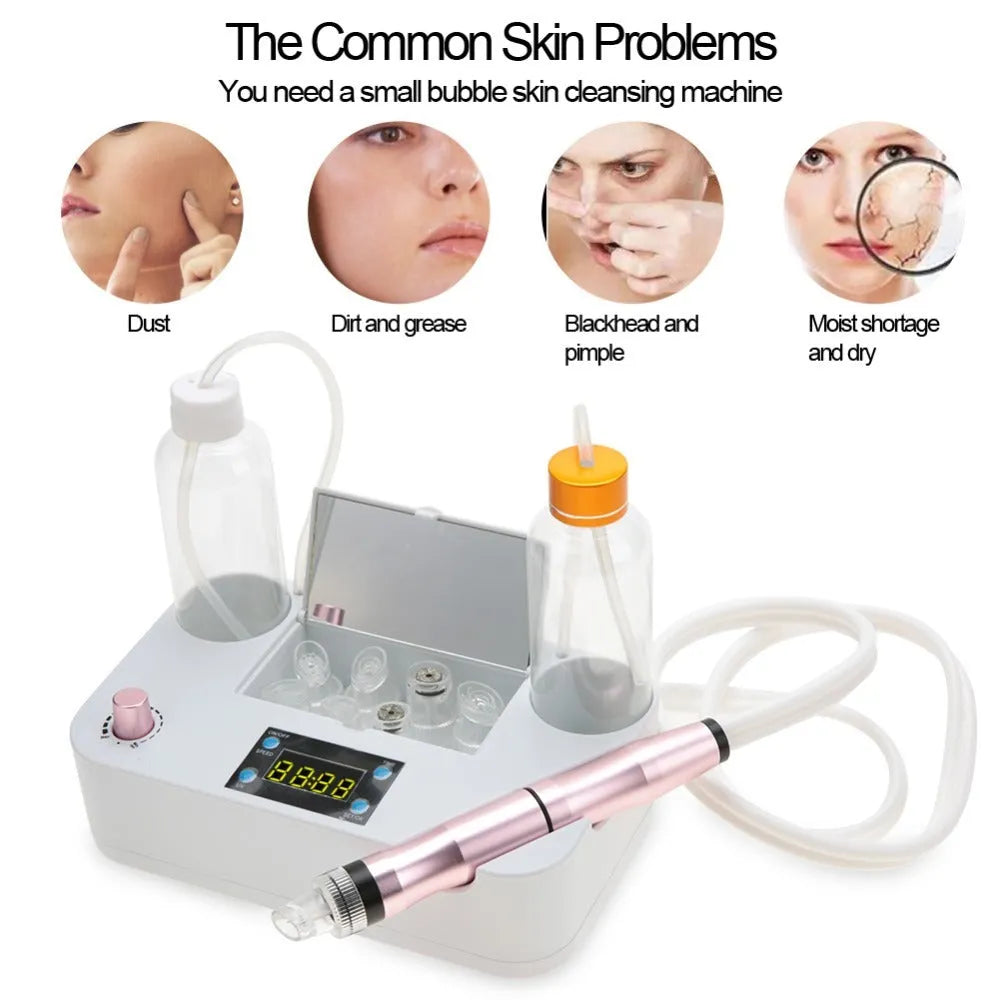 Portable oxygen spray water injection hydro jet machine for facial blackhead removal and skin rejuvenation with two bottles and crystal heads