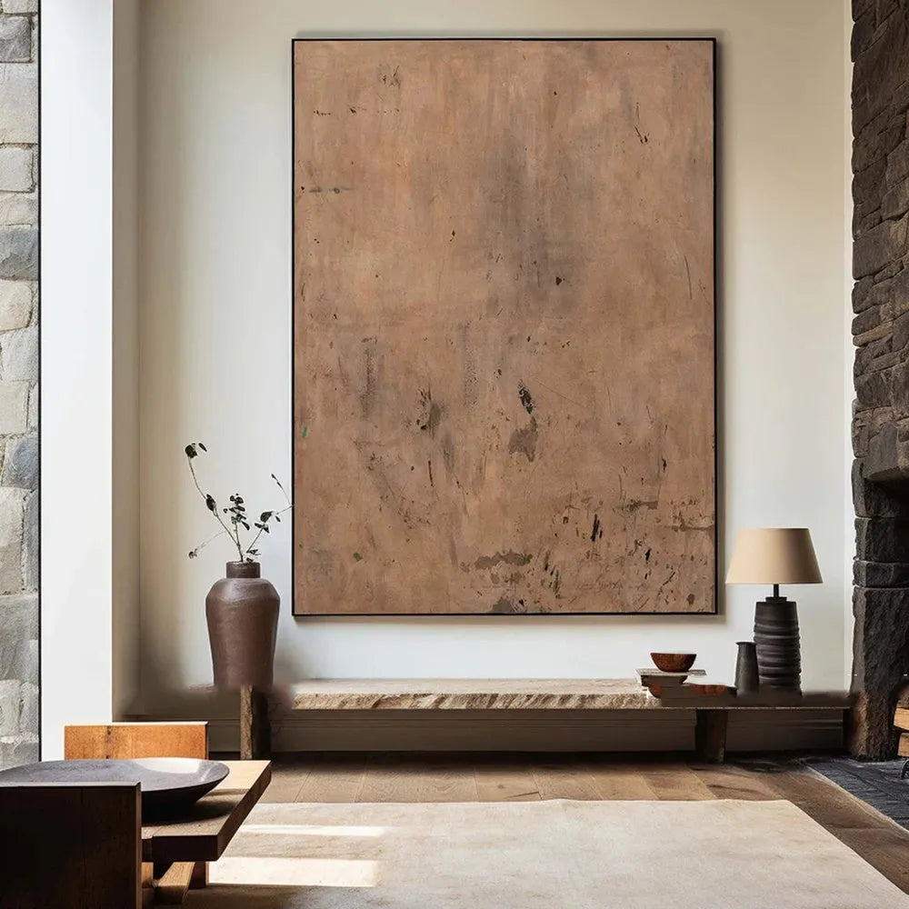 Hand-painted modern brown abstract oil painting on canvas, unframed and rolled, suitable for living room wall decor