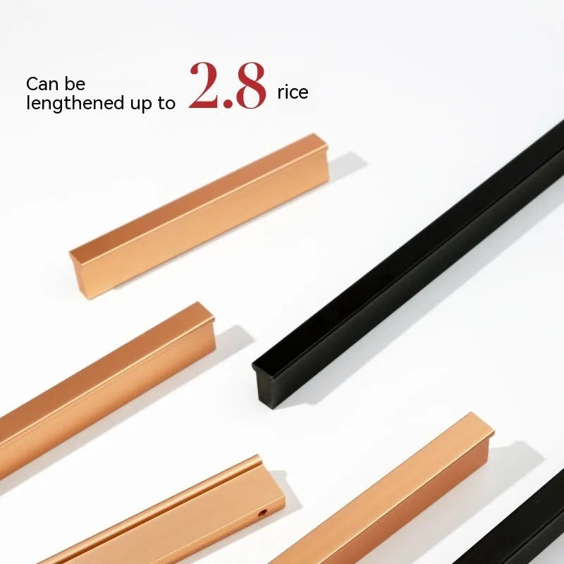 Aluminium alloy one-word cabinet door handle in nano black anodic oxidation finish with visible screw holes