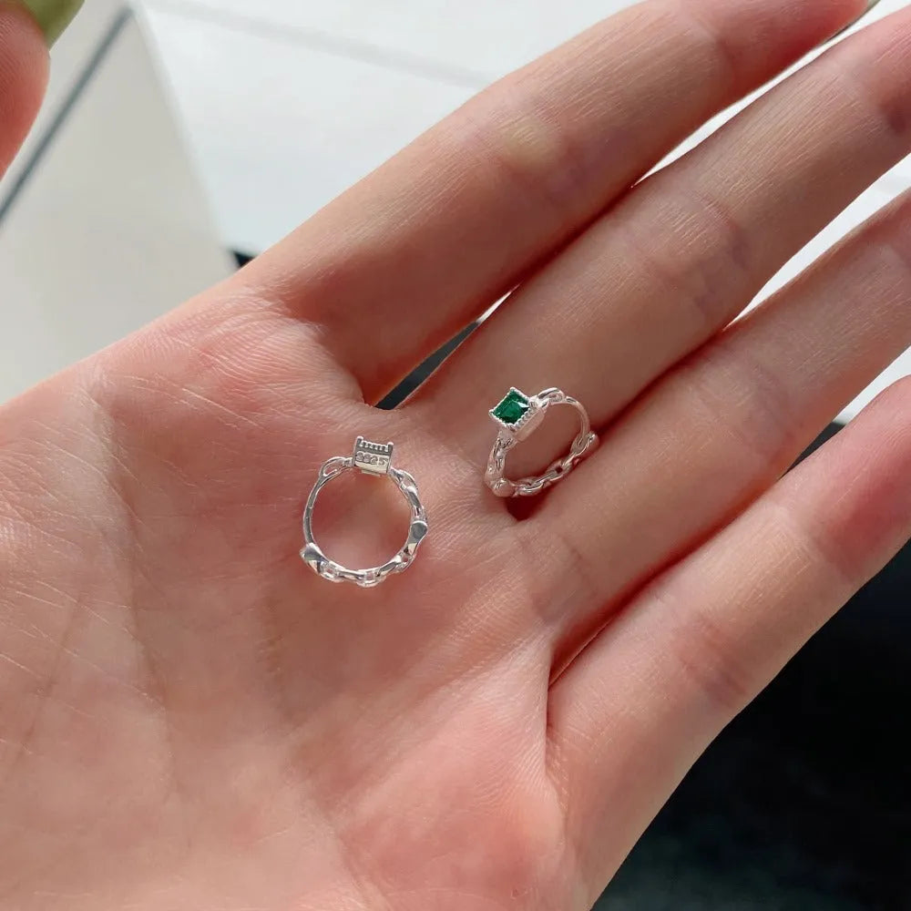 Casual square zircon geometric minimalist earrings in 925 silver with green electroplated accent