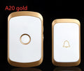 White wireless plug-in doorbell receiver and black push button transmitter with 300m range.