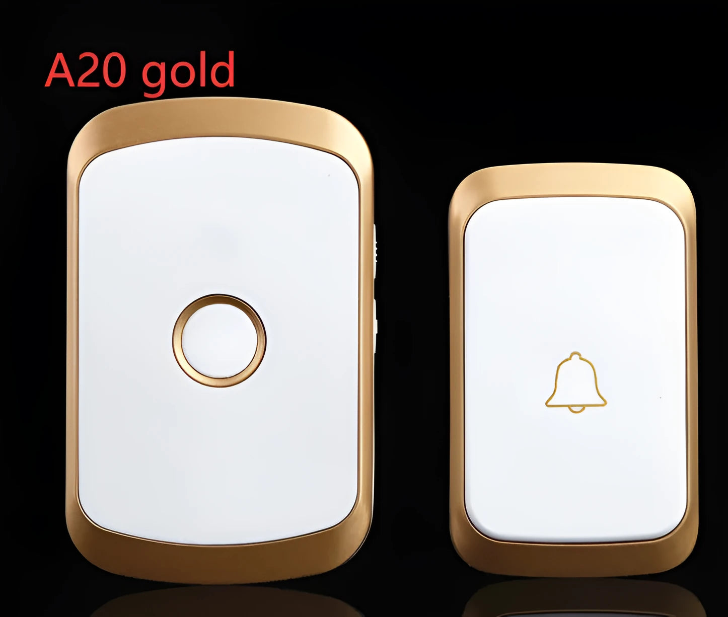 White wireless plug-in doorbell receiver and black push button transmitter with 300m range.