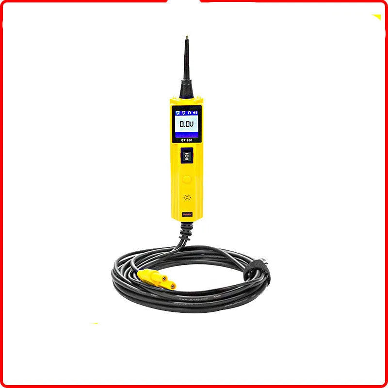 BT260 yellow automotive circuit voltage tester with LCD screen, LED lamp, and probe