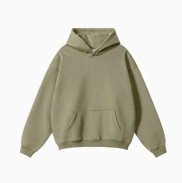 Men's cotton terry hooded sweater in loose fit with drop shoulder sleeves
