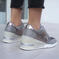 Women's lacing platform sneakers with wedge heel and anti-skid rubber sole in black artificial PU