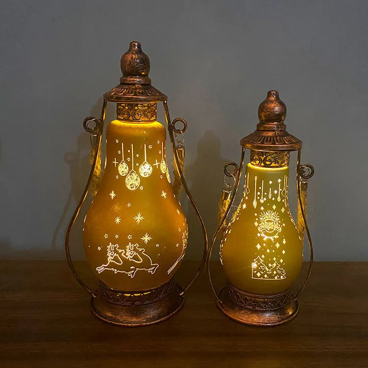 New Chinese style glass LED oil lamp ornament in red, hanging as decorative Christmas lighting.