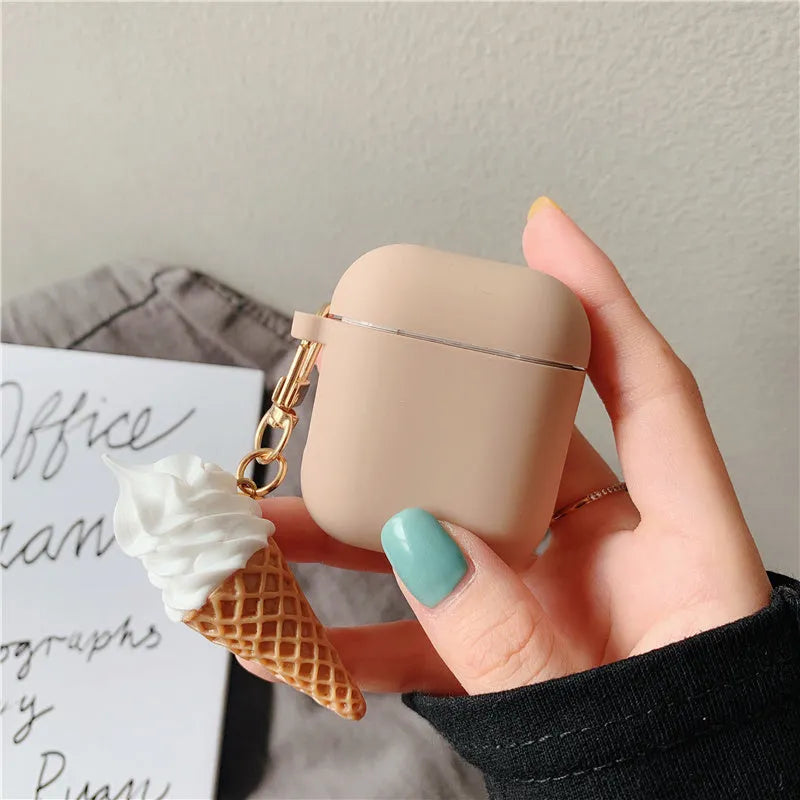 Colourful cylinder ice cream design printed on a silicone protective case for Apple AirPods 2.