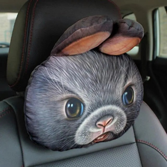 Cat lovers oblong car headrest pillow with cartoon cat print and removable cover for seat support