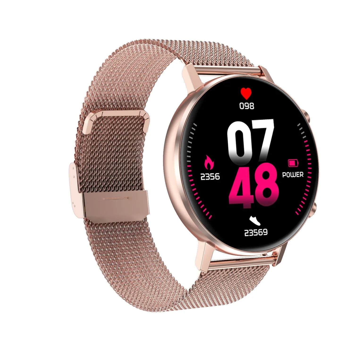 DT96 smart bracelet fitness tracker with steel strap on wrist, showing 1.3-inch screen