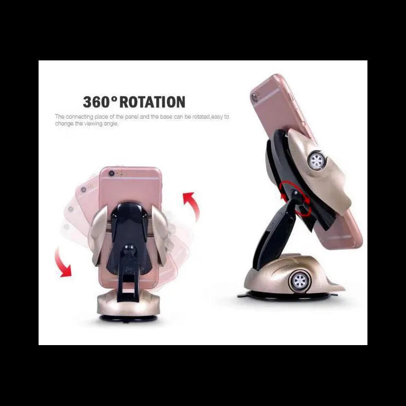 Portable sports car phone holder with 360 rotation, silicone pad, and strong suction cup in red yellow gold colours