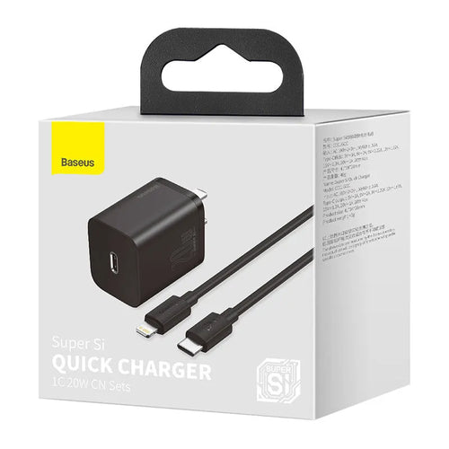 Baseus Super Si Super Silicon 20W fast charger with Type-C to USB-C interface in black