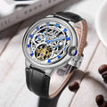 Men's mechanical watch hollow dial 43mm automatic movement rose gold leather strap