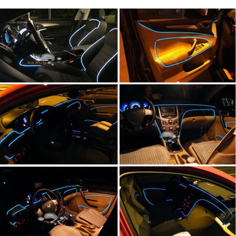 APP cold light strip car interior decoration with RF remote control and 6m soft rubber light pipe