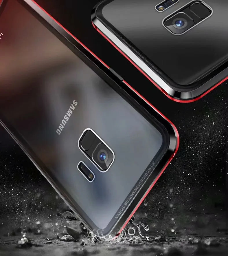 Black magnetic clamshell phone case with anti-peeping glass for Samsung Galaxy phones