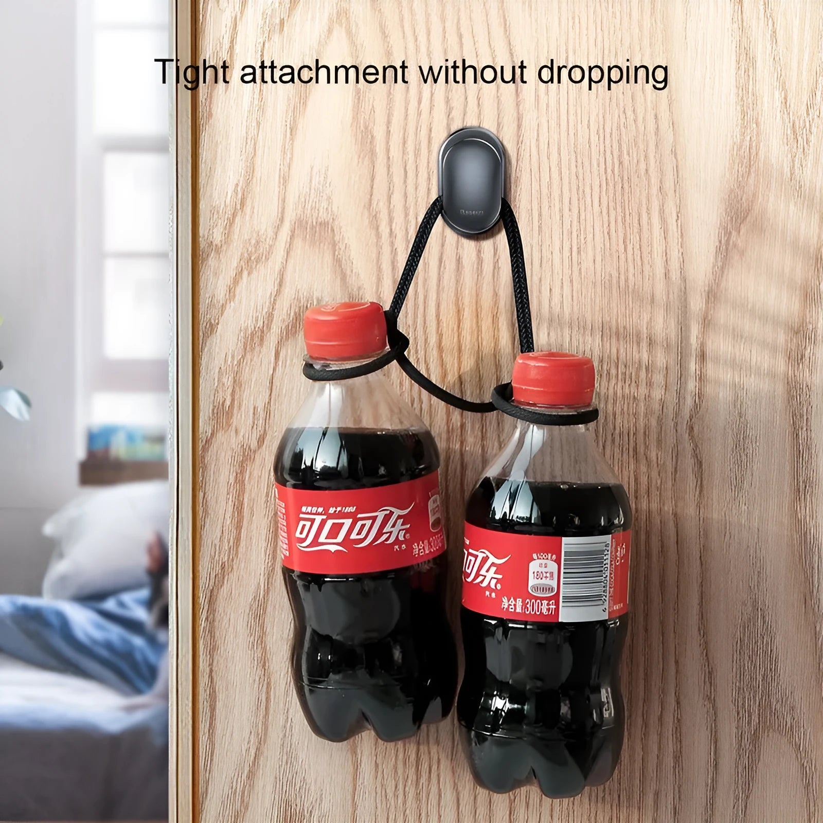 Black mini car hook made of PC and ABS with 3M adhesive, suitable for vehicle and home use.