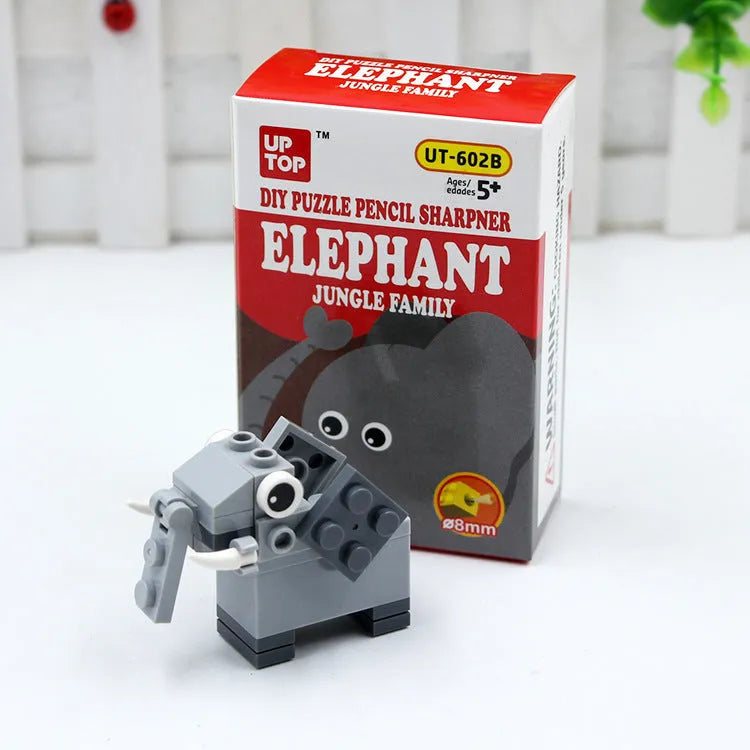 DIY building block pencil sharpener plastic animal manual 60x30x88mm elephant lion