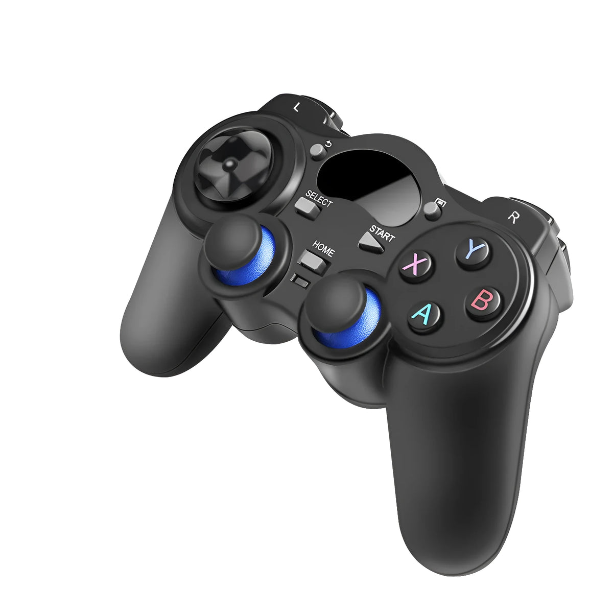 Black wireless gamepad with dual analog joysticks and cross keys for Android TV PC