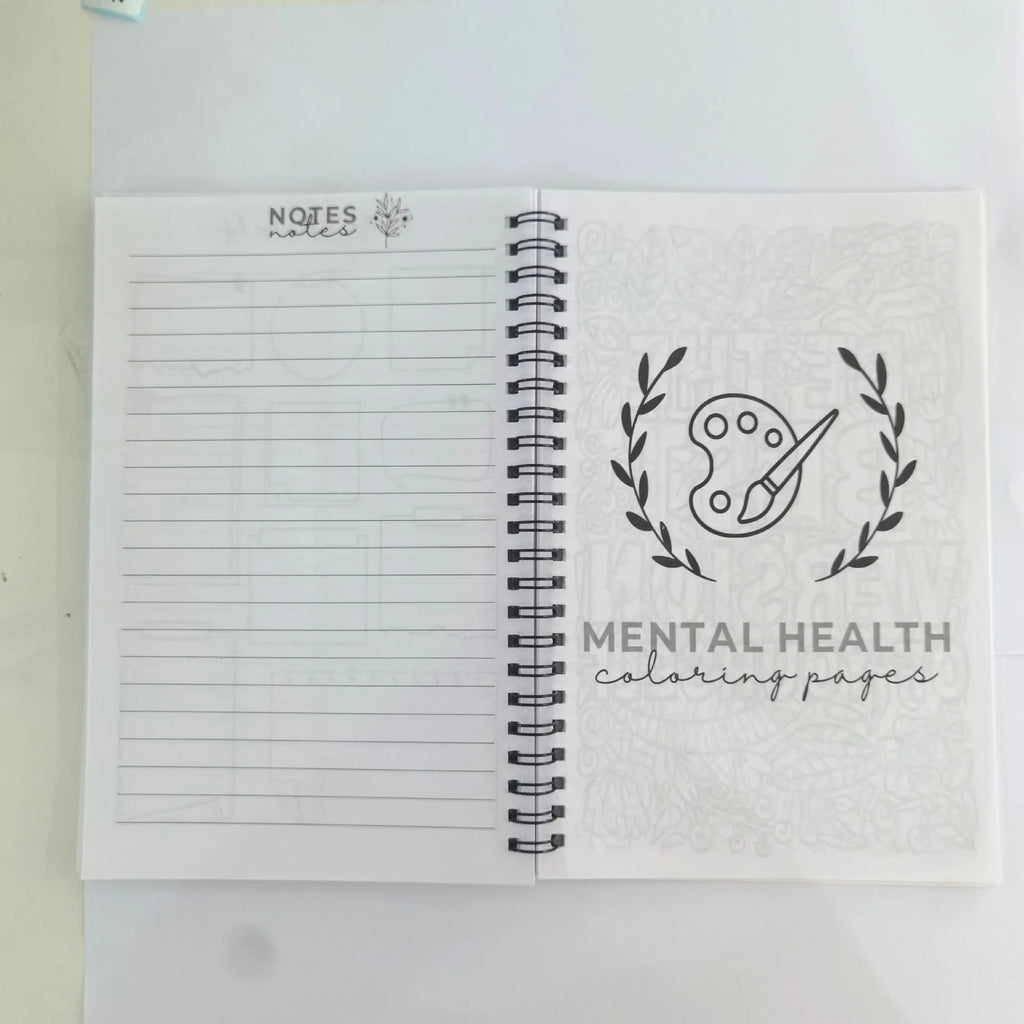 Pink brain mental health planning notepad with coil binding and 80g paper pages