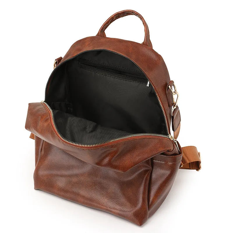 PU backpack large capacity square vertical shape telescopic handle available in gray black brown coffee
