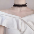 Velvet ruffled clavicle necklace with alloy flower pendant on snake bones chain