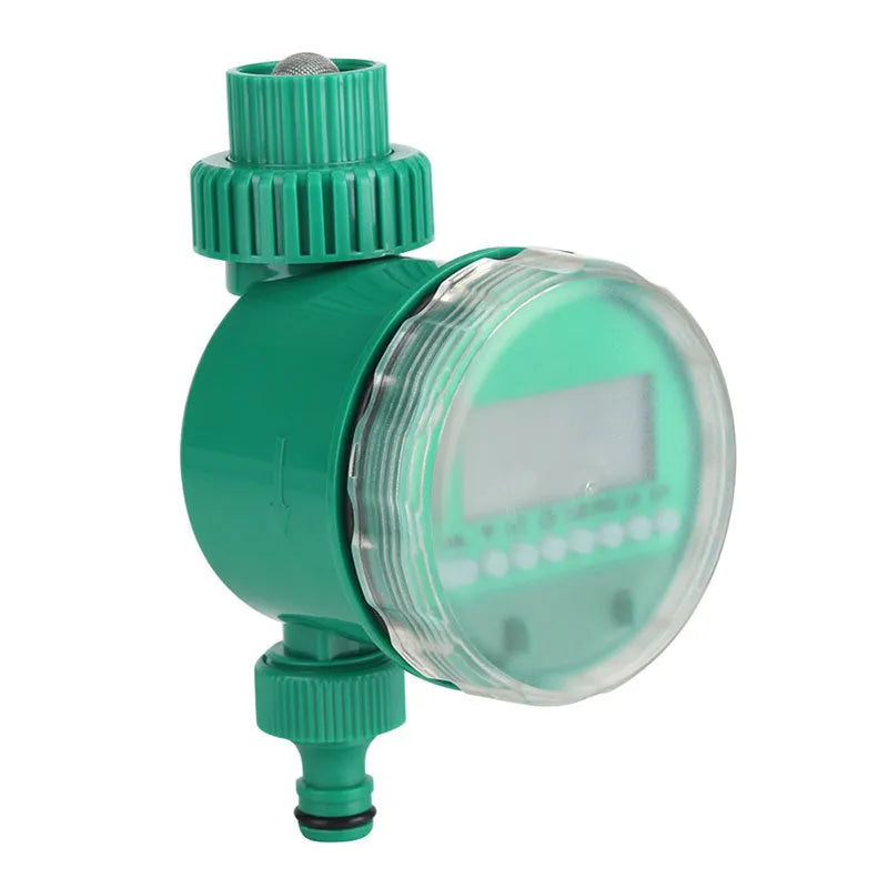 Green automatic watering timer device for garden drip irrigation systems
