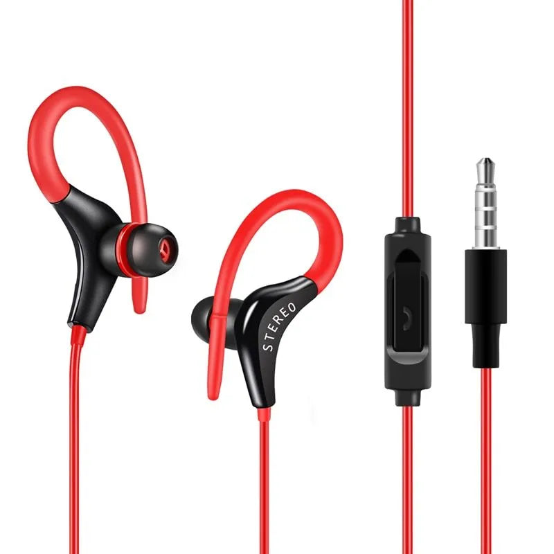 Earhook sport headphones with microphone and 1.2 metre cable in various colours