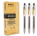 12 black retractable gel pens with frosted stick barrels and 0.5mm tips plus 2 refills