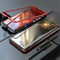 Magnetic phone case with metal frame and 9H tempered glass back in Black