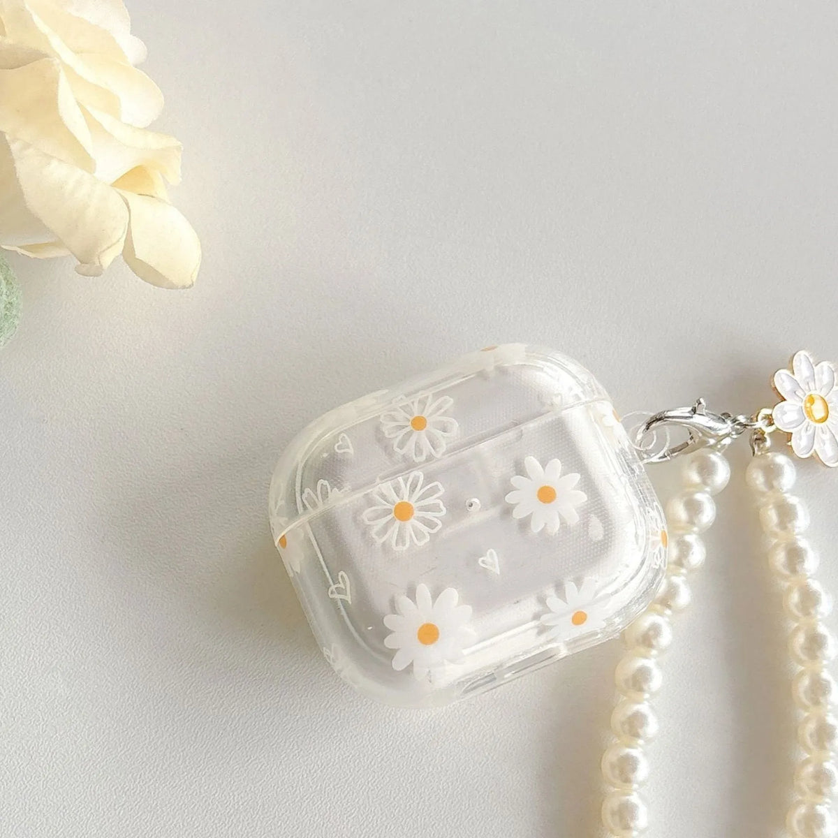 High transparent TPU protective cover with pearl pendant and chain for Apple AirPods charging case
