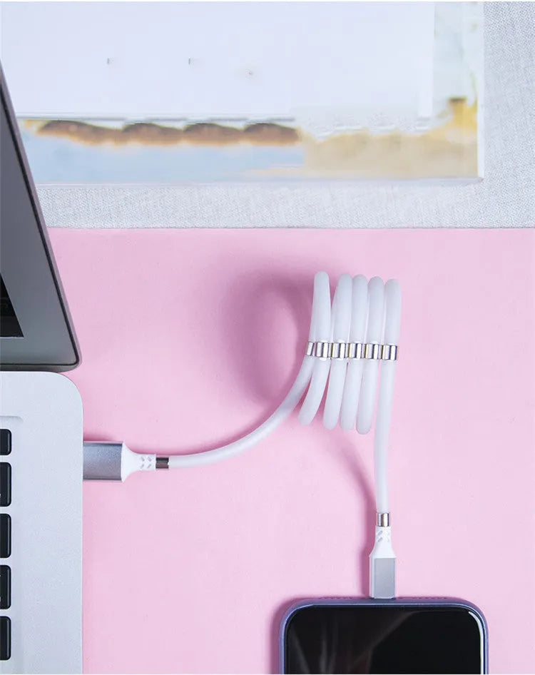 White and black magnetic charging cable with aluminium alloy joints measuring 1 metre for iPhone Android Type-C devices