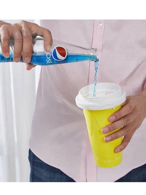 Quick refrigeration pinch cup in blue, double-layer food-grade silicone, 10.6x20.6cm, 300ml capacity, cold drink cup