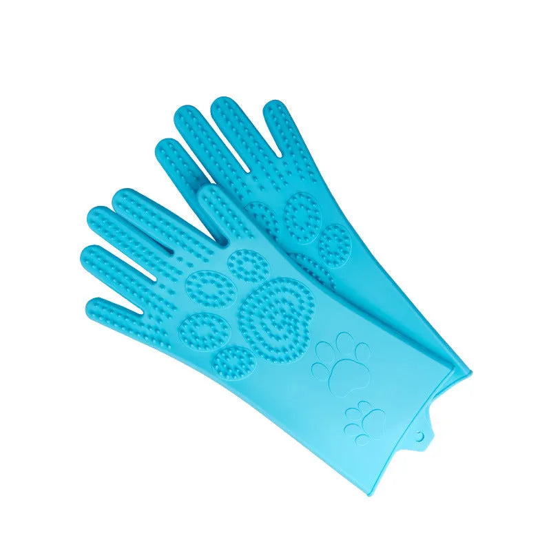 Blue silicone cleaning gloves with a textured sponge palm design for scrubbing.