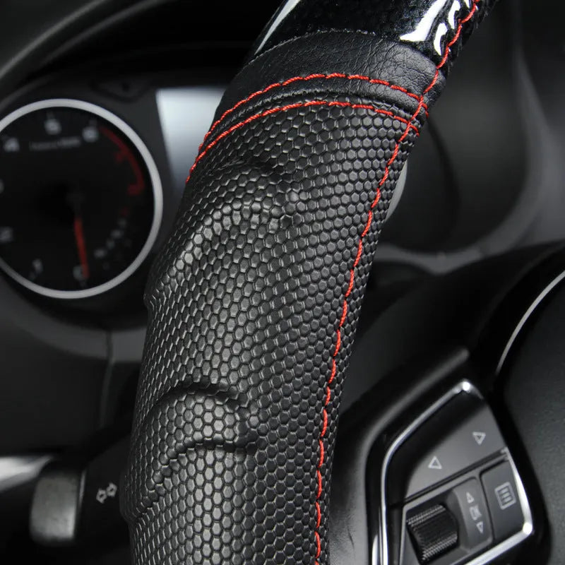 Willow leaf massage non-slip car steering wheel cover in PU leather, photo colour, 38cm universal fit
