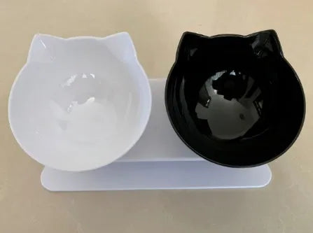 New Inclined Food transparent single cat bowl with PC plastic bowl mouth and beige ABS base, 13cm diameter