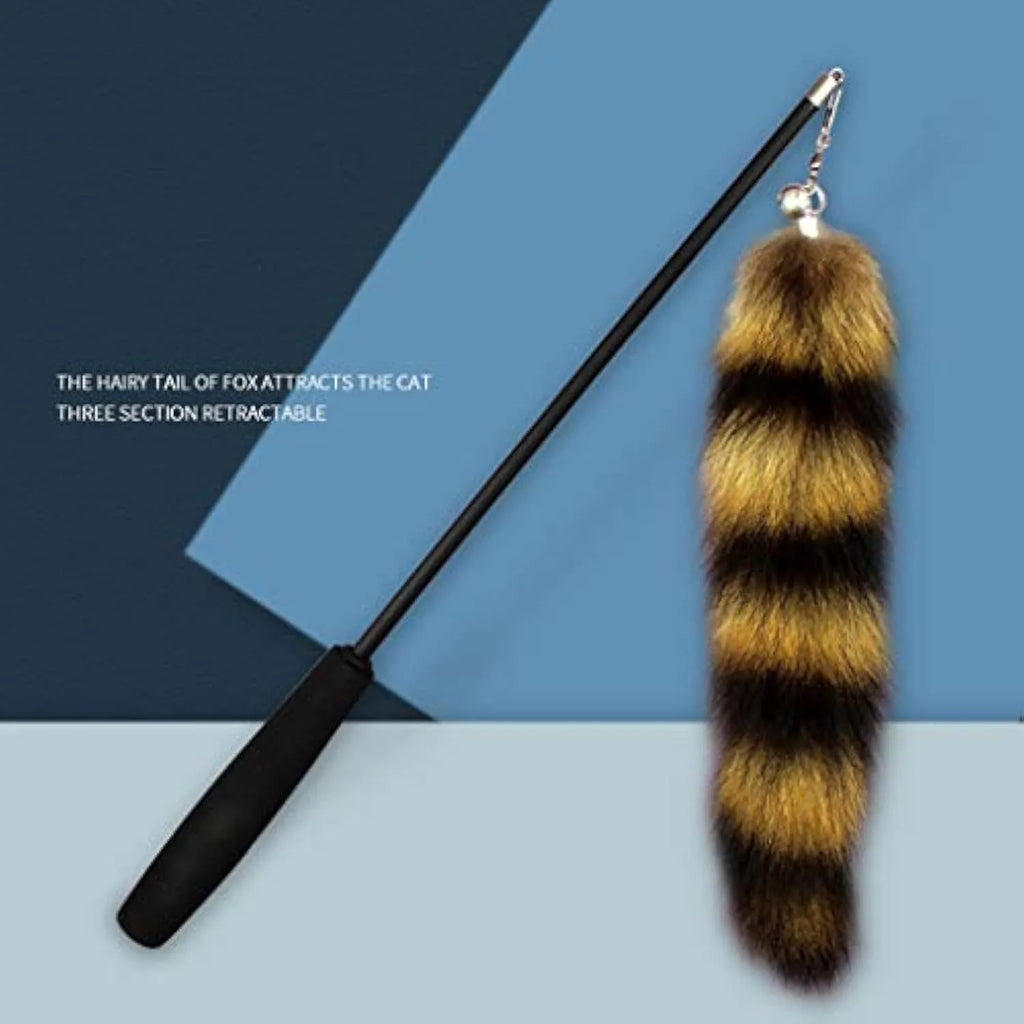 Black cat toy wand with elastic string attachment for interactive indoor play