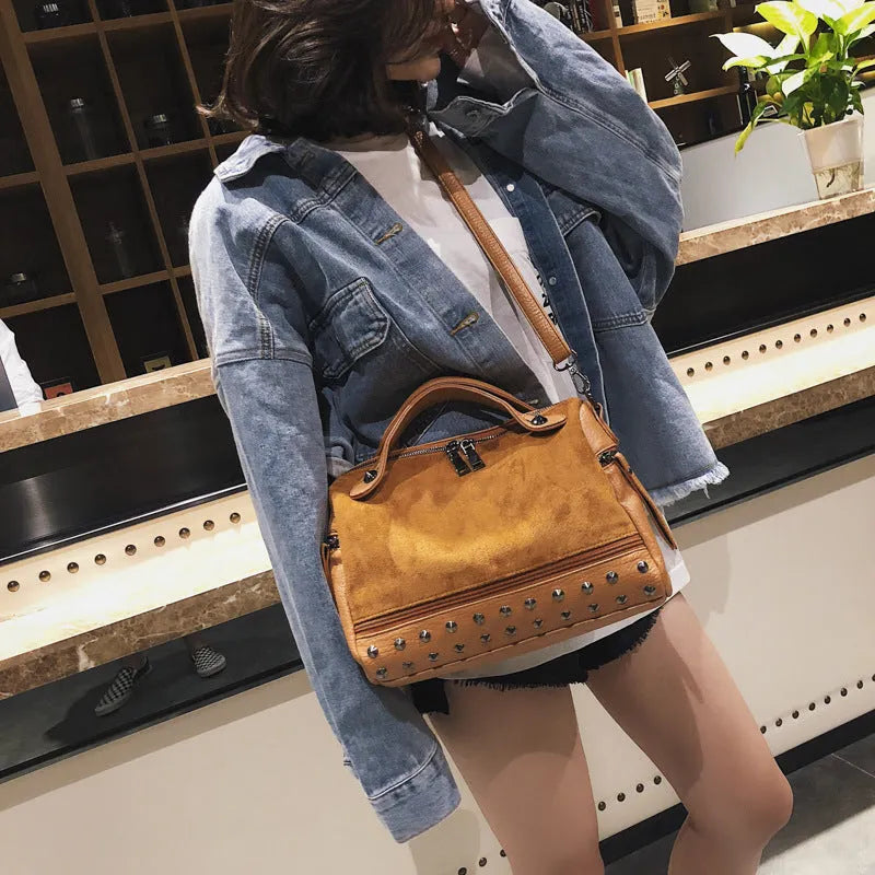 Soft PU women's casual shoulder tote bag in black, brown, or grey with smooth zipper closure